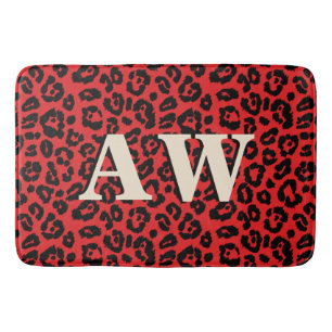 Tapis De Bain Chic Empreinte de léopard rouge noir