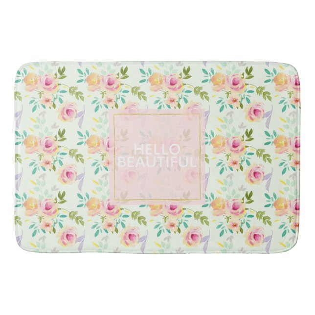 Tapis De Bain Chic floral rose menthe (Devant)