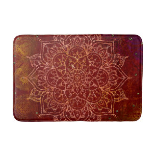Tapis De Bain Chic moderne fascinant d'or rouge de mandala de