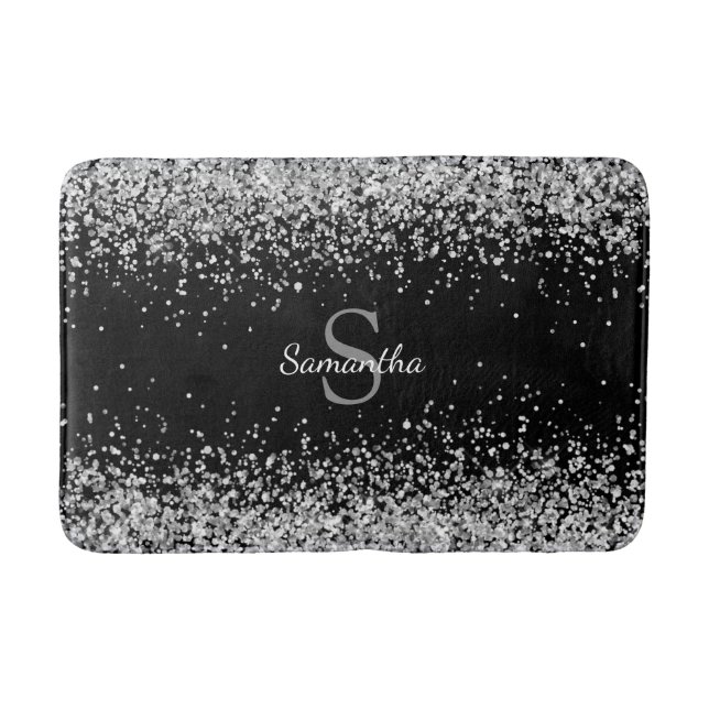 Tapis De Bain Chic Parties scintillant Argent Confetti Monogramm (Devant)