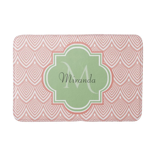 Tapis De Bain Chic Pink Arc Pétoncles Soft Green Nom (Devant)