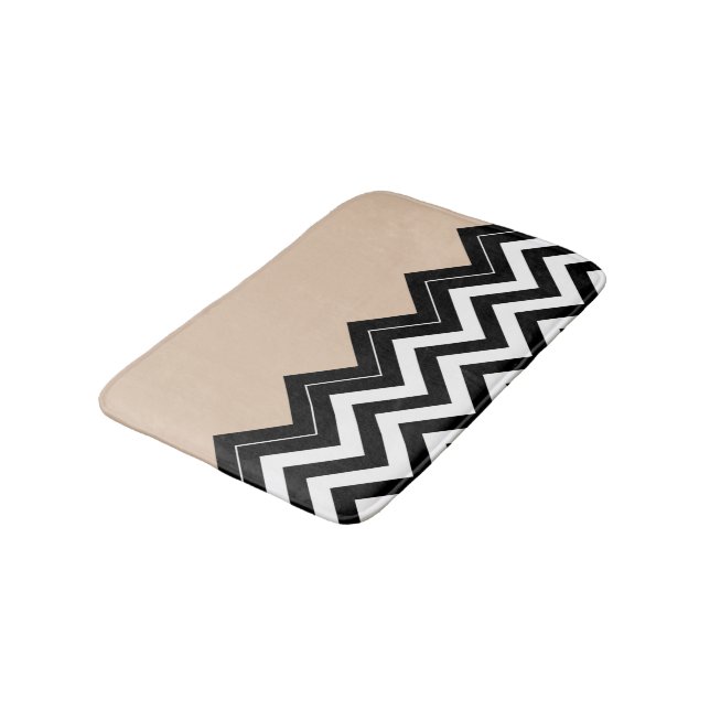 Tapis De Bain Chic Taupe Blanc Noir Zigzag Stripes Motif (Angle)