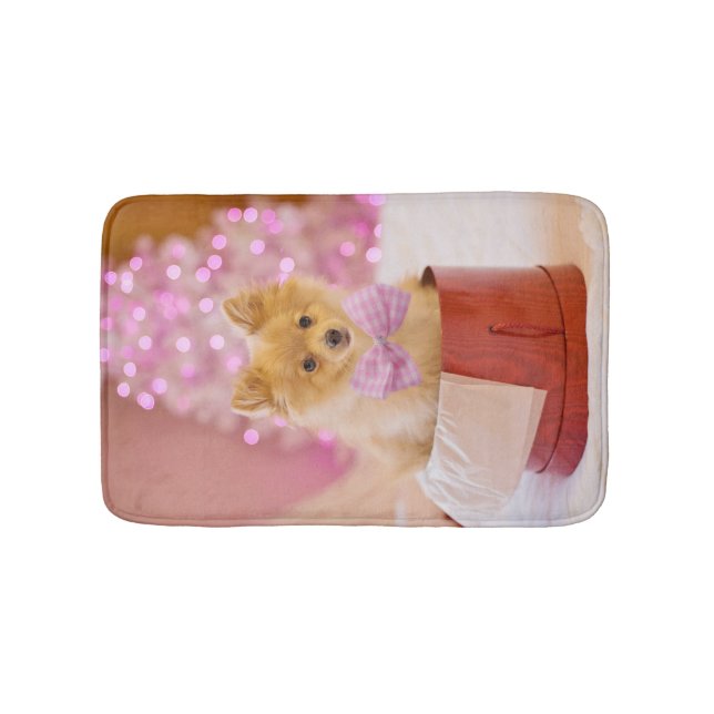 Tapis De Bain Chien mignon avec cou rose Photographie de Noël (Devant)