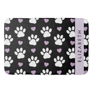 Tapis De Bain Chien Paws, White Paws, Lilac Hearts, Votre Nom