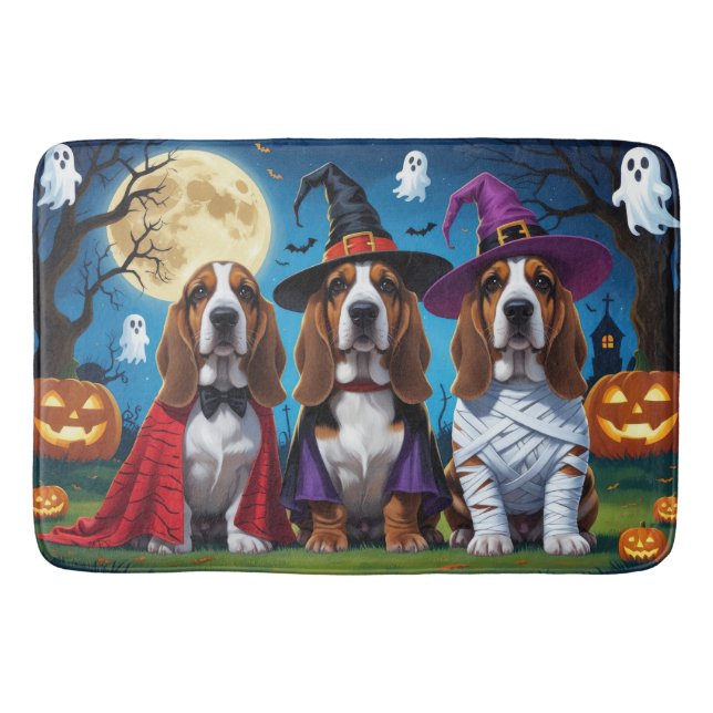 Tapis De Bain Chiens Basset Hound Citrouille Halloween Drôle (Devant)
