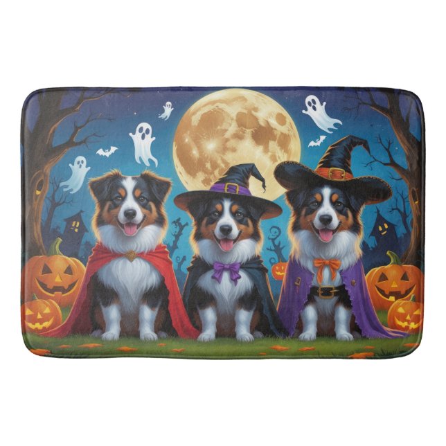 Tapis De Bain Chiens de berger australiens Citrouille Drôle d'Ha (Devant)