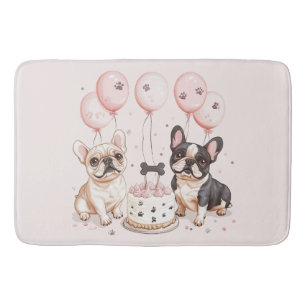 Tapis De Bain Chiens de taureaux français d'anniversaire gâteau