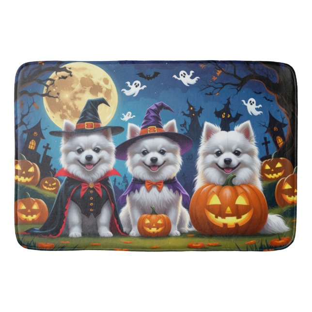 Tapis De Bain Chiens Esquimaux Américains Citrouille Halloween D (Devant)