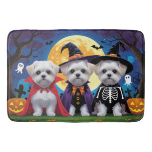 Tapis De Bain Chiens maltais Citrouille Halloween drôle