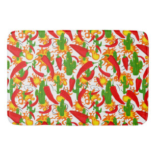 Tapis De Bain Chillies et flammes mexicaines