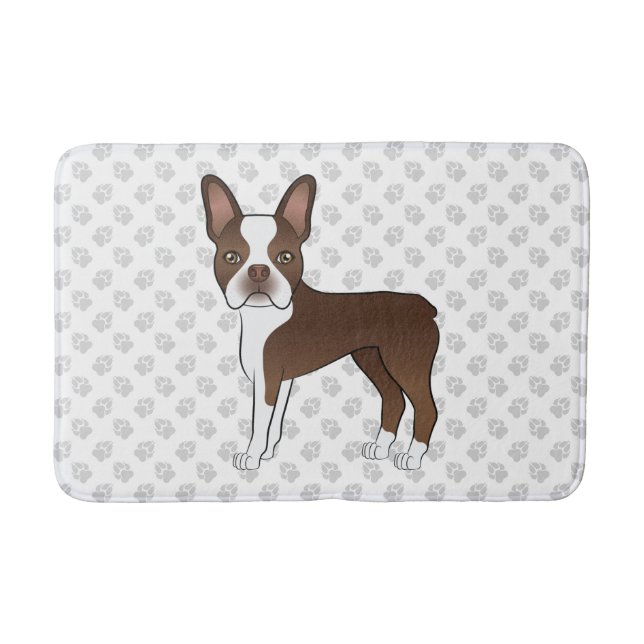 Tapis De Bain Chocolat Brown Boston Terrier Cartoon Chien et Pât (Devant)
