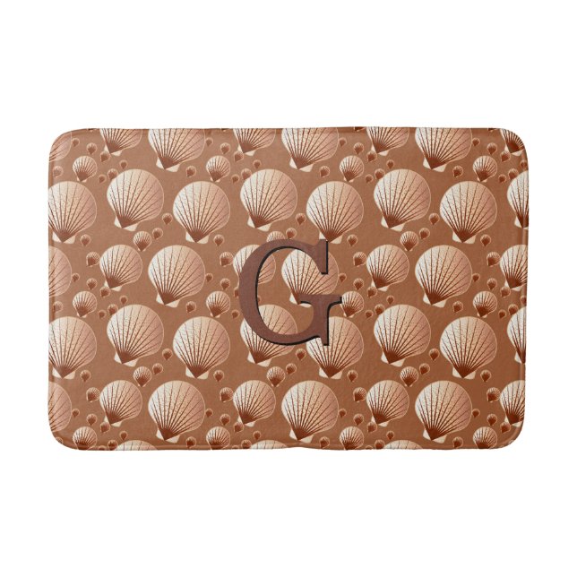 Tapis De Bain Chocolat et coquillages bronzés sur cacao brun (Devant)