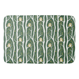 Tapis De Bain Chouette lunaire et Motif de bouleau