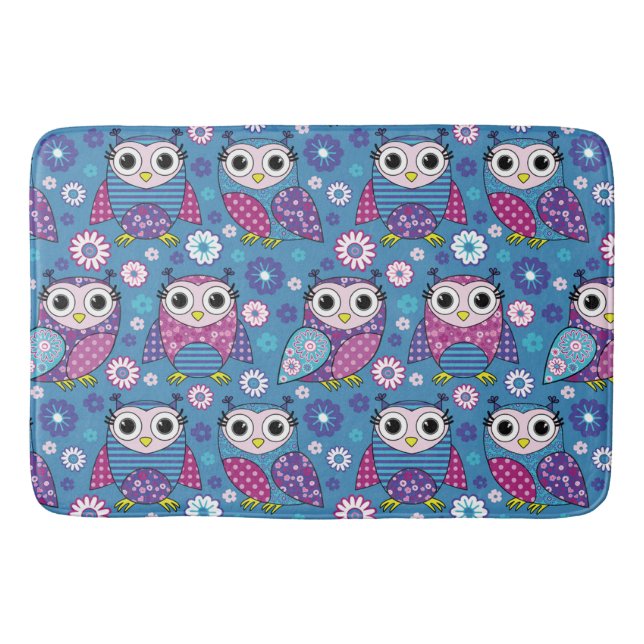 Tapis De Bain Chouettes Et Fleurs (Devant)
