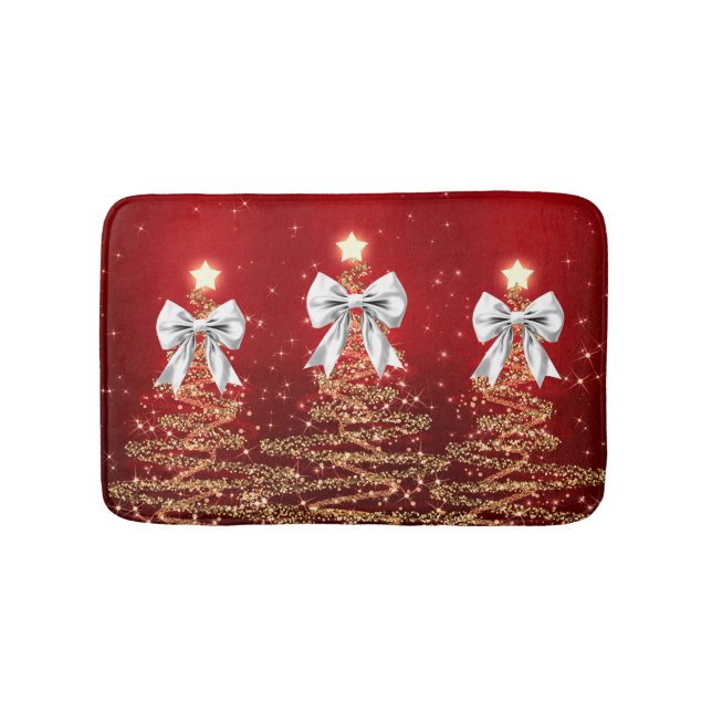 Tapis De Bain Christmas Sparkling Trees Red Gold Silver Bow  (Devant)
