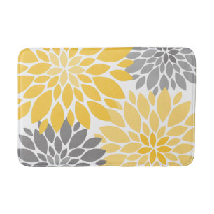 Tapis De Bain Chrysanthèmes jaunes et gris Motif floral