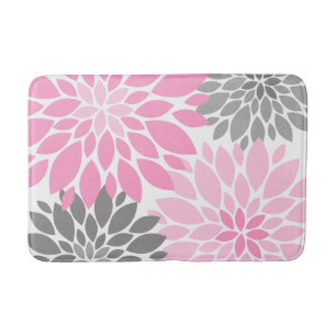 Tapis De Bain Chrysanthèmes roses et gris Motif floral