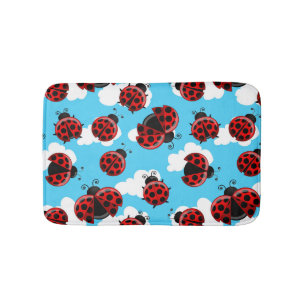 Tapis De Bain Ciel Bleu Nuages Blancs Coléoptère Coccinelle Inse