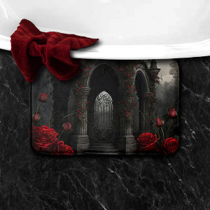 Tapis De Bain Cimetière gothique Gazebo avec des roses rouges la