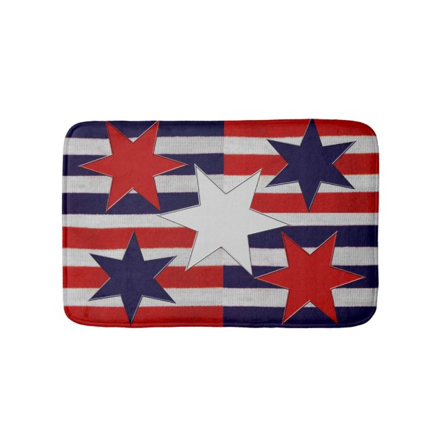 Tapis De Bain Cinq étoiles et rayures patriotiques (Devant)