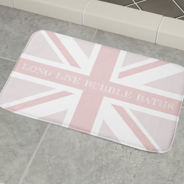 Tapis De Bain Citation amusante Pink Union Jack Flag Bath Mat (Long Live bubble baths! Add your own short quote to this cute pink UK flag bath mat)