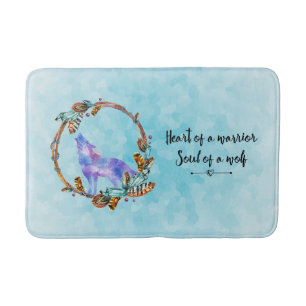 Tapis De Bain Citation de typographie à l'aquarelle Wolf Boho St