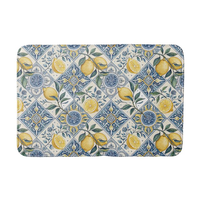 Tapis De Bain Citron à l'aquarelle bleue (Devant)