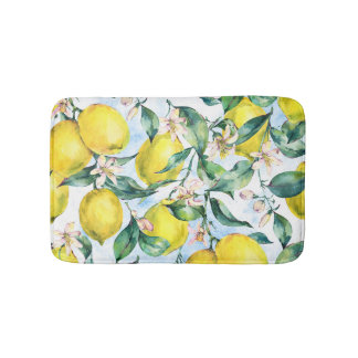 Tapis De Bain citrons d'aquarelle, branche d'agrumes frais.
