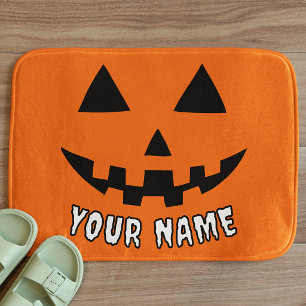 Tapis De Bain Citrouille orange personnalisée Halloween Votre no