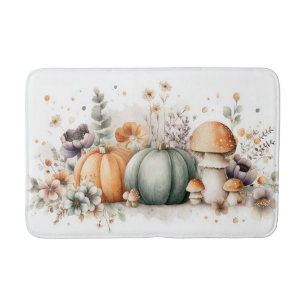 Tapis De Bain Citrouilles d'automne, champignons et fleurs