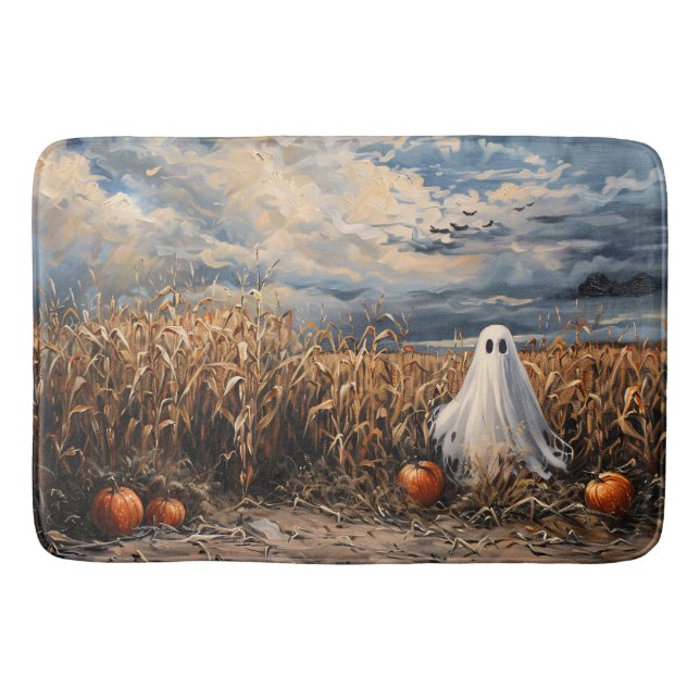 Tapis De Bain Citrouilles de champ de maïs fantôme lunatique (Devant)