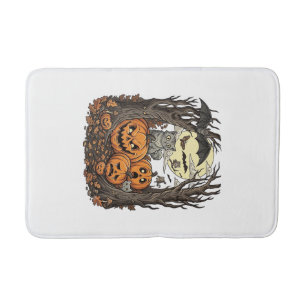 Tapis De Bain Citrouilles d'Halloween Chat Gris Chauve-Souris Pl