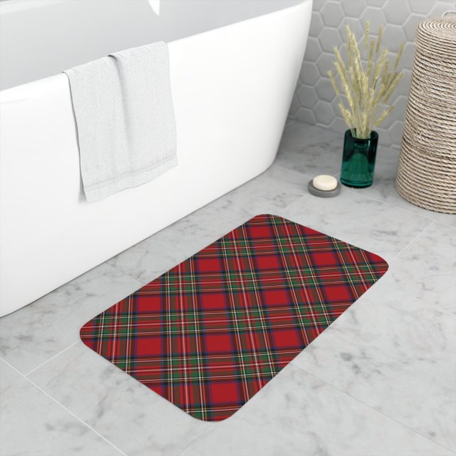 Tapis De Bain Clan classique rouge et vert Clan Stewart Tartan (Elegant Rustic Stewart Tartan Bath Mat)
