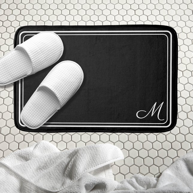 Tapis De Bain Classic Monogrammed Black and White Hotel Chic (Créateur téléchargé)
