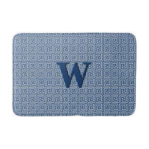 Tapis De Bain Clé grecque, bleu marine et blanc