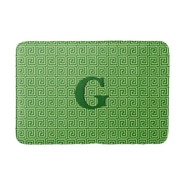 Tapis De Bain Clé grecque, vert émeraude et chaux (Devant)