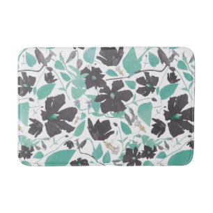 Tapis De Bain Clematis Turquoise Brown motif floral