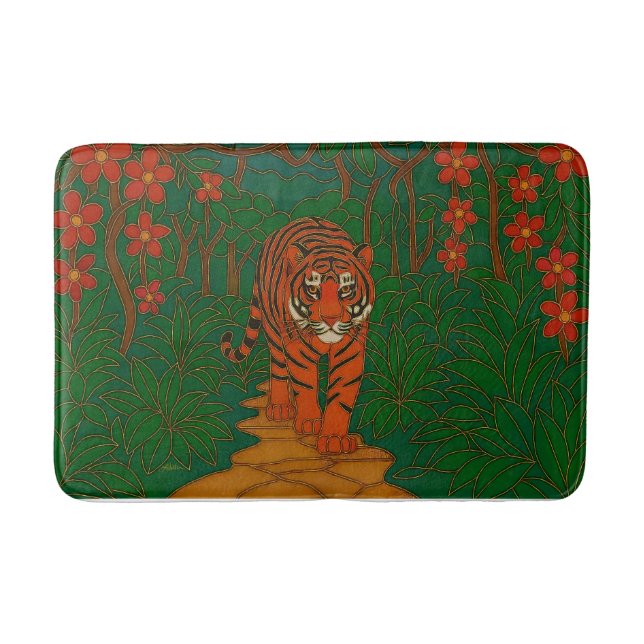 Tapis De Bain Cloisonne Art Tiger on the Jungle Path (Devant)