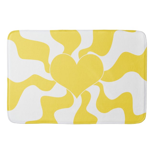 Tapis De Bain Coeur - Citron jaune et blanc (Devant)