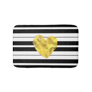 Tapis De Bain Coeur d'or, rayures noires et blanches