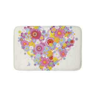 Tapis De Bain Coeur floral avec des papillons