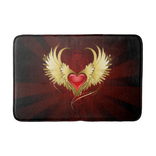 Tapis De Bain Coeur rouge avec ailes d'or