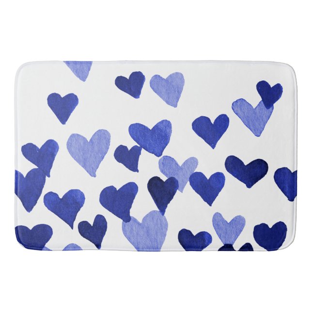 Tapis De Bain Coeurs aquarelle éclatés en bleu (Devant)