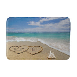 Tapis De Bain Coeurs dans la scène de plage de sable
