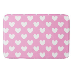Tapis De Bain Coeurs de polka blanc sur Cotton Candy rose