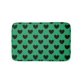 Tapis De Bain Coeurs de polka noir sur Kelly green
