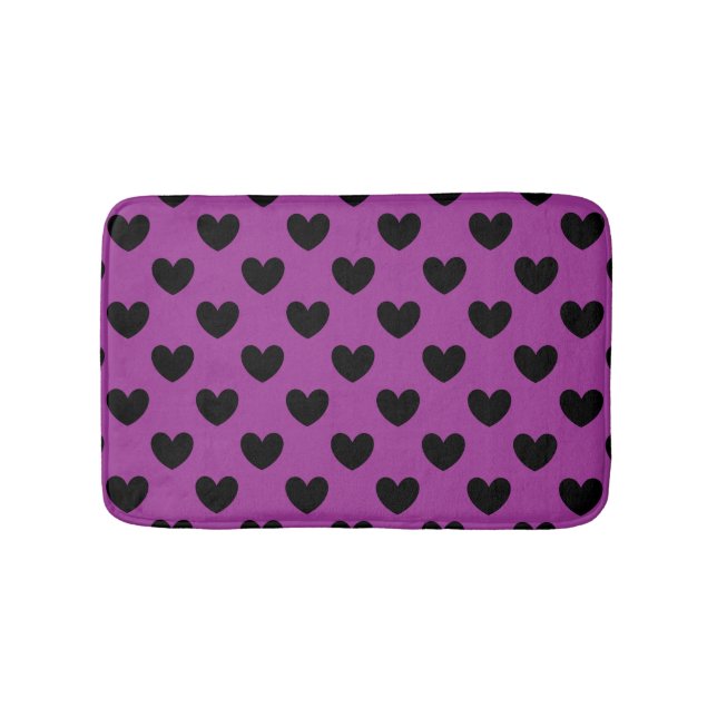 Tapis De Bain Coeurs de polka noir sur violet (Devant)