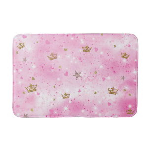Tapis De Bain Cœurs de Princesse Rose Couronnes Étoiles Paillett