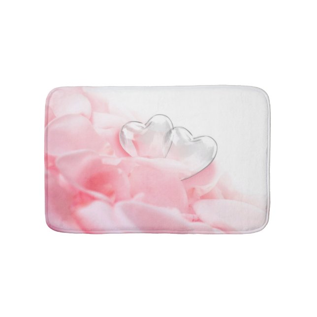 Tapis De Bain Coeurs de verre romantique Pétales Roses (Devant)