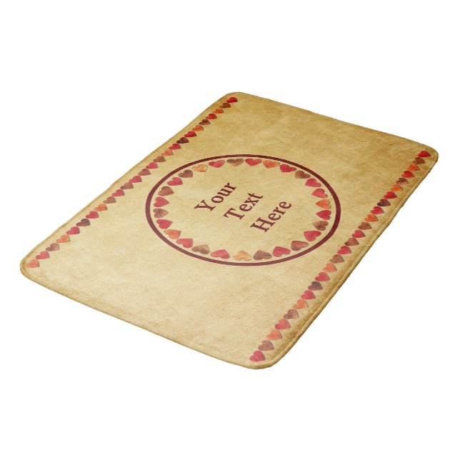Tapis De Bain Coeurs Feuilles Automne Sur Vieux Papier (Angle)